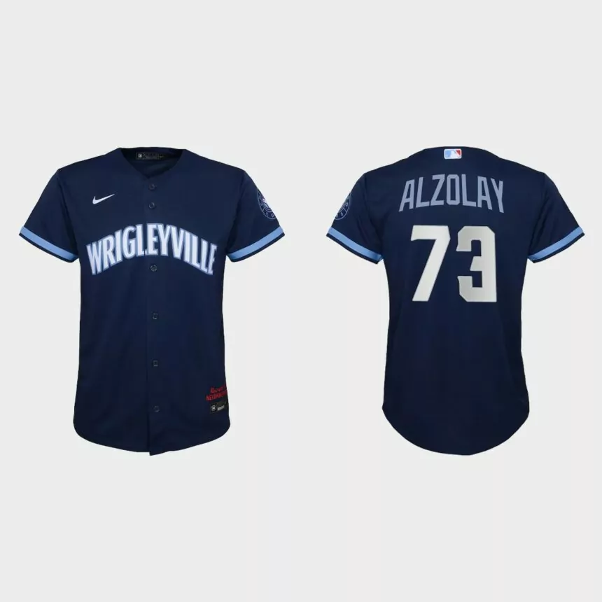 Youth Chicago Cubs #73 Adbert Alzolay Navy 2021 City Connect Replica Jersey