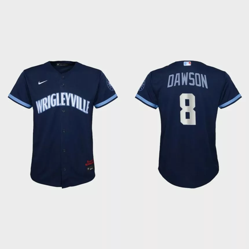 Youth Chicago Cubs #8 Andre Dawson Navy 2021 City Connect Replica Jersey