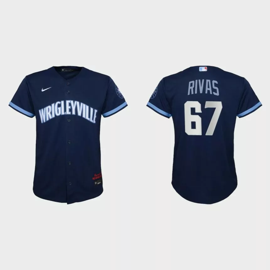 Youth Chicago Cubs Alfonso Rivas Navy 2021 City Connect Replica Jersey