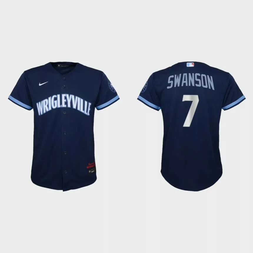 Youth Chicago Cubs Dansby Swanson Navy City Connect Replica Jersey