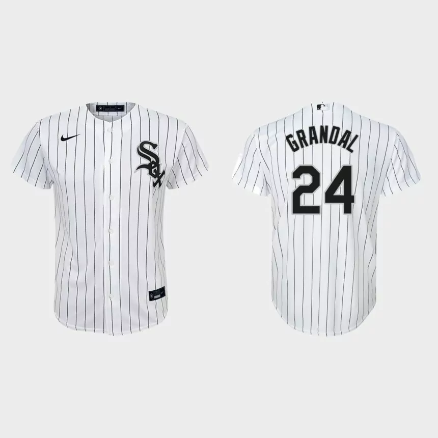 Youth Chicago White Sox #24 Yasmani Grandal White Replica Home Jersey