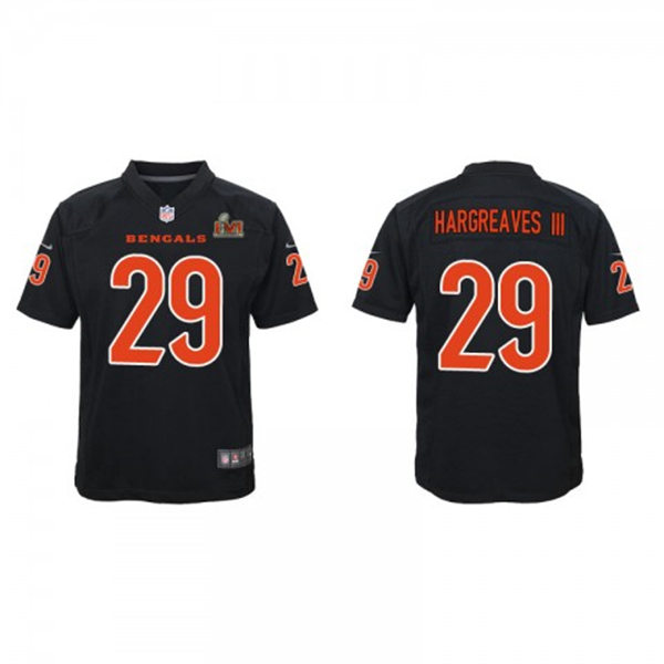 Youth Cincinnati Bengals #29 Vernon Hargreaves III 2022 LVI Super Bowl Game Black Fashion Jersey