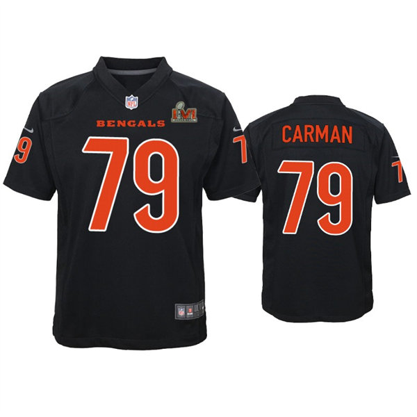 Youth Cincinnati Bengals #79 Jackson Carman Super Bowl LVI Black Game Fashion Jersey