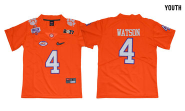 Youth Clemson Tigers 4 Deshaun Watson Orange Youth Diamond Logo 1975-1978 Fuller College Jersey