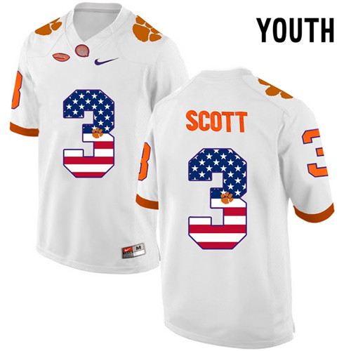 Youth Clemson Tigers White Artavis Scott NCAA Football Fashion Jersey