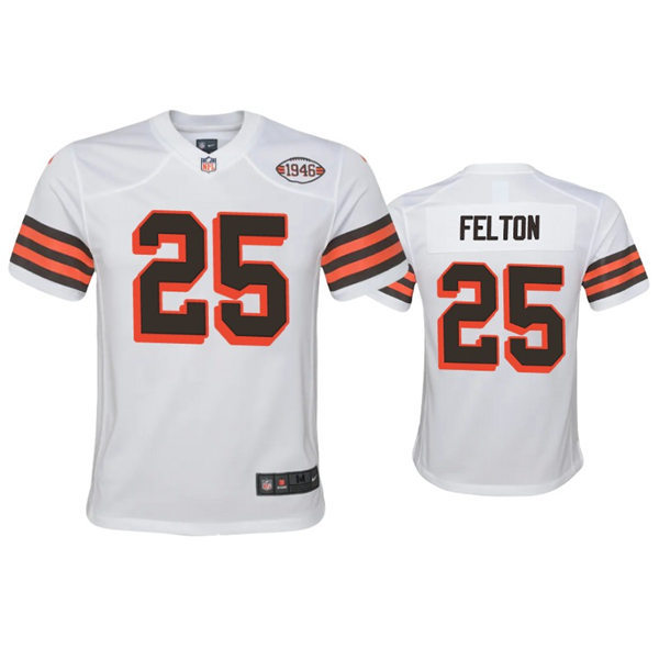 Youth Cleveland Browns #25 Demetric Felton Nike 2021 White Retro 1946 75th Anniversary Jersey