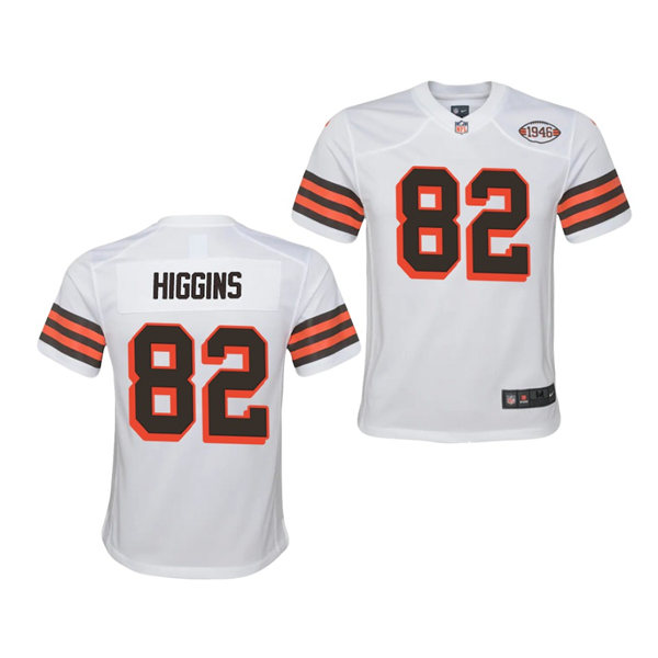 Youth Cleveland Browns #82 Rashard Higgins Nike 1946 Throwback White 75th Anniversary Game Jersey