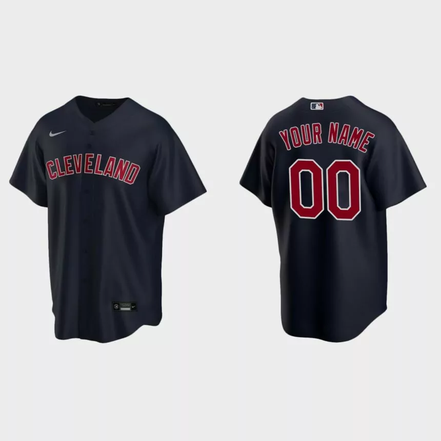 Youth Cleveland Indians #00 Custom Navy Replica Alternate Jersey