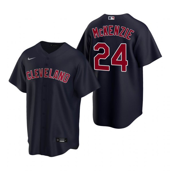 Youth Cleveland Indians #24 Triston McKenzie Nike Cleveland Navy Alternate CoolBase Jersey
