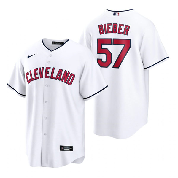 Youth Cleveland Indians #57 Shane Bieber Nike 2021 Cleveland White Alternate CoolBase Jersey