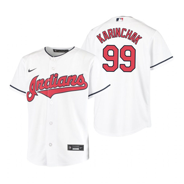 Youth Cleveland Indians #99 James Karinchak Nike Home White Cool Base Jersey