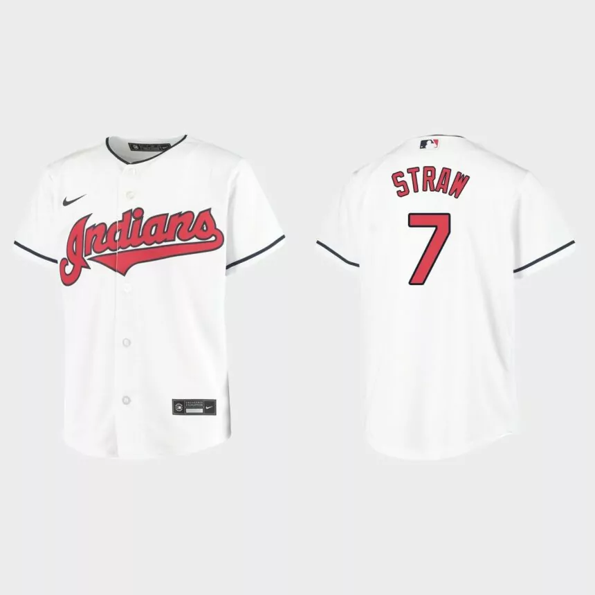 Youth Cleveland Indians Myles Straw White Replica Home Jersey