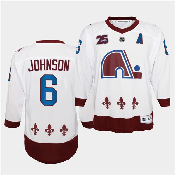Youth Colorado Avalanche #6 Erik Johnson Adidas White 2021 Season Reverse Retro Jersey Stitched