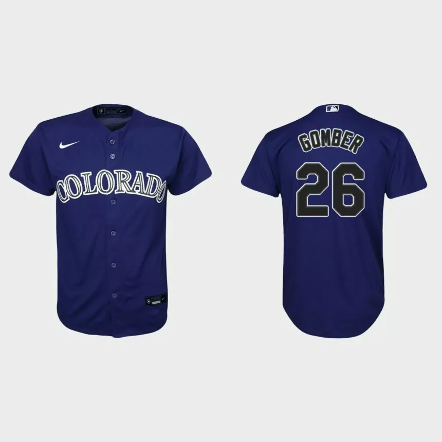 Youth Colorado Rockies #26 Austin Gomber Purple Replica Alternate Jersey