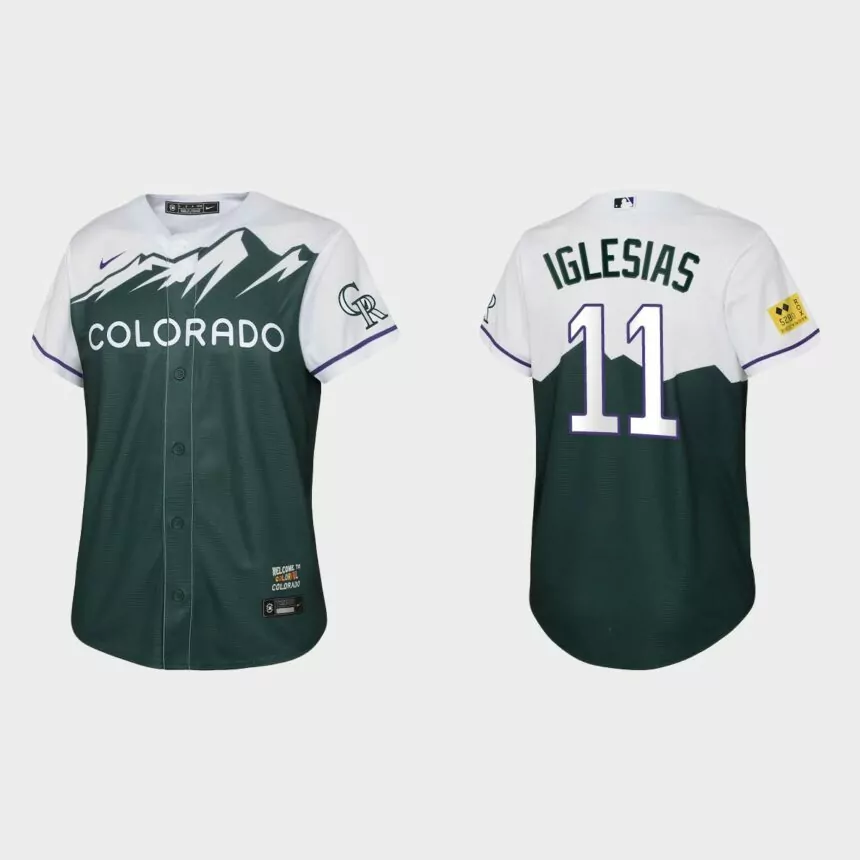 Youth Colorado Rockies Jose Iglesias Green 2022 City Connect Replica Jersey
