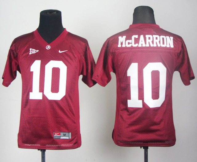 Youth Crimson Tide #10 AJ McCarron Red Embroidered NCAA Jersey