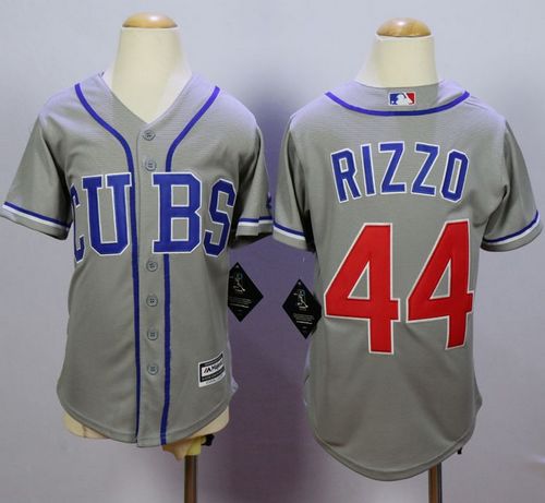 Youth Cubs #44 Anthony Rizzo Grey Alternate Road Cool Base Stitched MLB Jersey