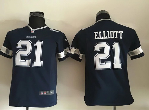 Youth Dallas Cowboys #21 Ezekiel Elliott Navy Blue Team Color NFL Nike Game Stitched Jersey
