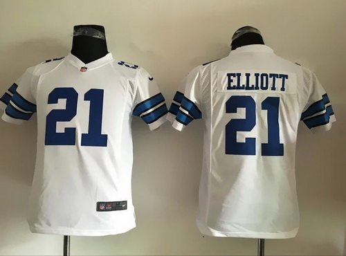 Youth Dallas Cowboys #21 Ezekiel Elliott White Road NFL Nike Game Stitched Jersey