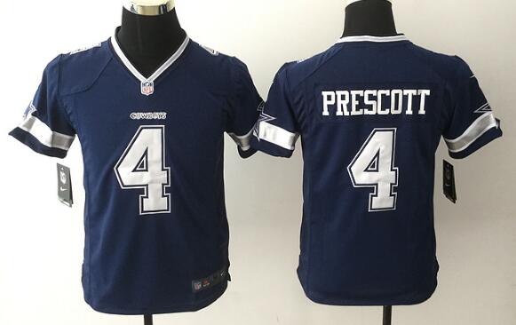Youth Dallas Cowboys #4 Dak Prescott Navy Blue Team Color Stitched NFL Nike Game Stitched Jersey