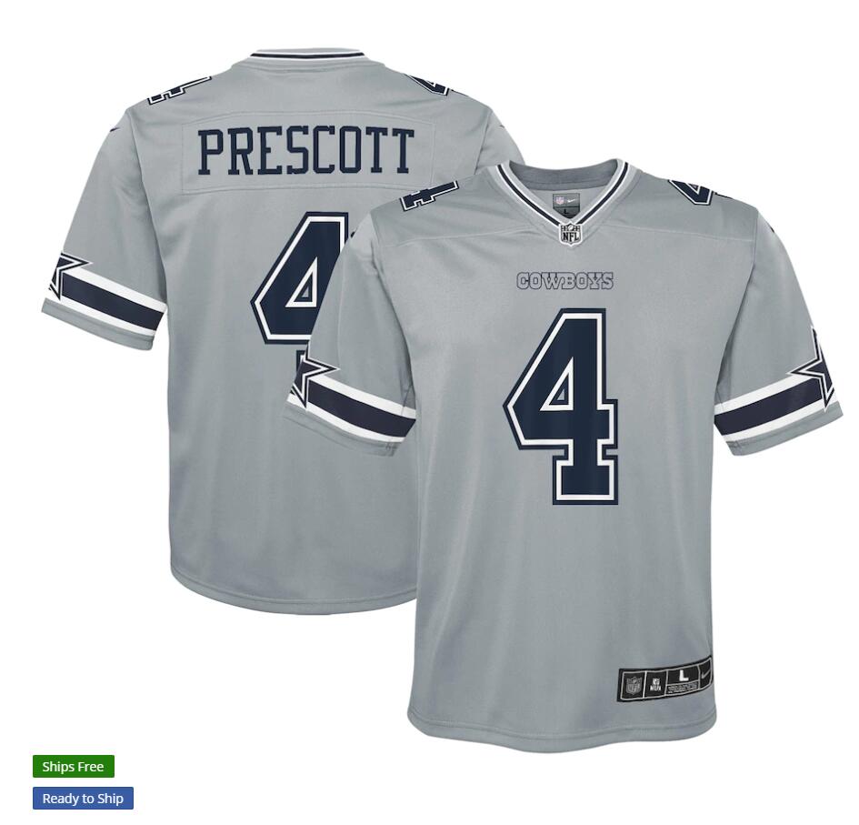 Youth Dallas Cowboys #4 Dak Prescott Nike Silver Inverted Legend Jersey