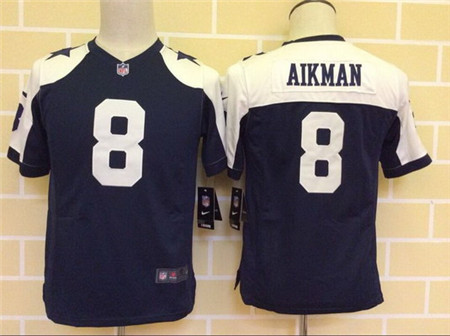 Youth Dallas Cowboys #8 Troy Aikman Nike Blue Thanksgiving Game Stitched Jersey