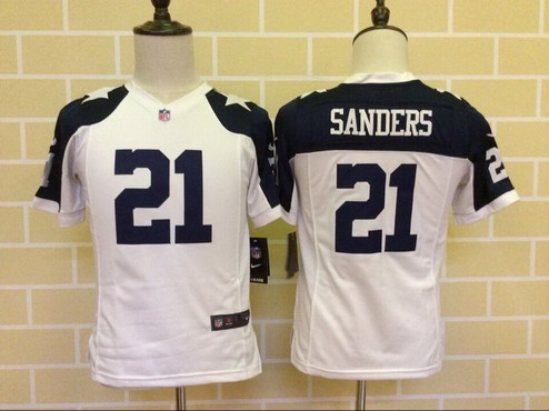 Youth Dallas Cowboys Retired Player #21 Deion Sanders White Thanksgiving NFL Nike Game Stitched Jersey