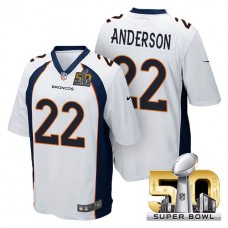 Youth Denver Broncos #22 C.J. Anderson White 2016 Super Bowl 50 Game Jersey