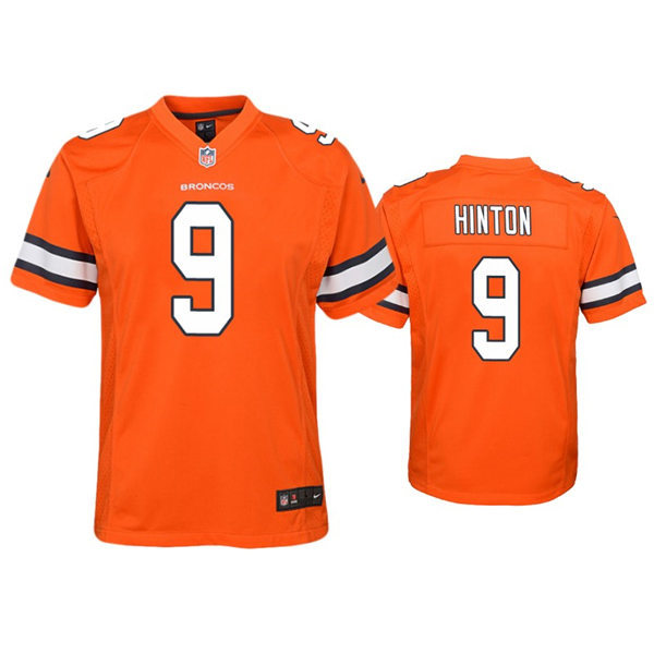 Youth Denver Broncos #9 Kendall Hinton Nike Orange Color Rush Jersey