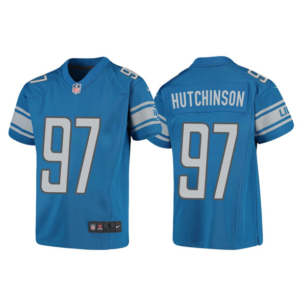Youth Detroit Lions #97 Aidan Hutchinson Nike Blue Limited Player Jersey