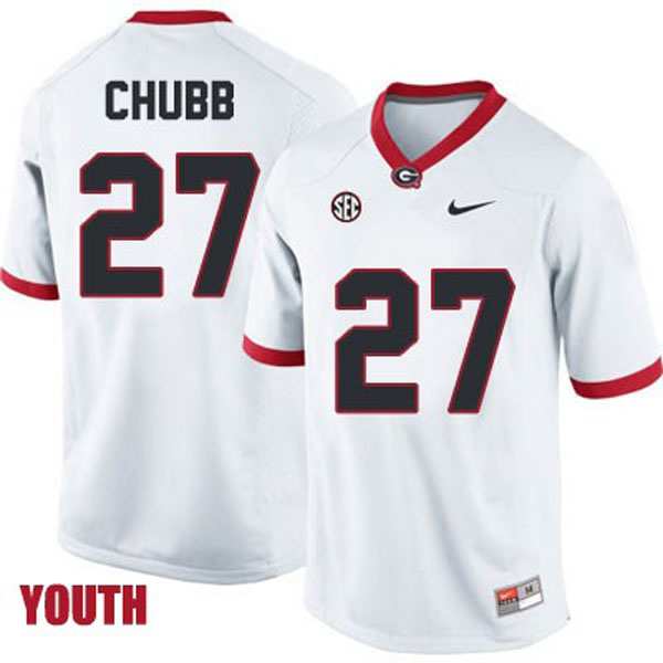 Youth Georgia Bulldogs #27 Nick Chubb White Football Jersey
