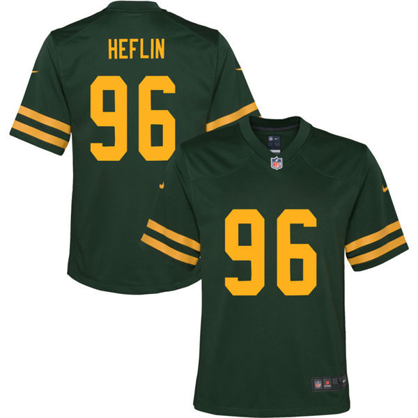 Youth Green Bay Packers #96 Jack Heflin Nike 2021 Green Alternate 1950s Retro Jerse