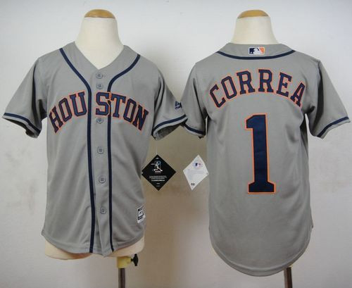 Youth Houston Astros #1 Carlos Correa Grey Cool Base Stitched Baseball Jersey