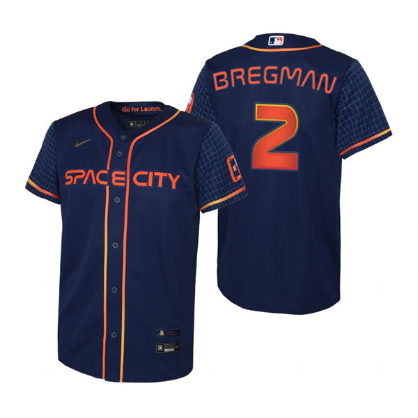 Youth Houston Astros #2 Alex Bregman Nike Navy 2022 City Connect Jersey