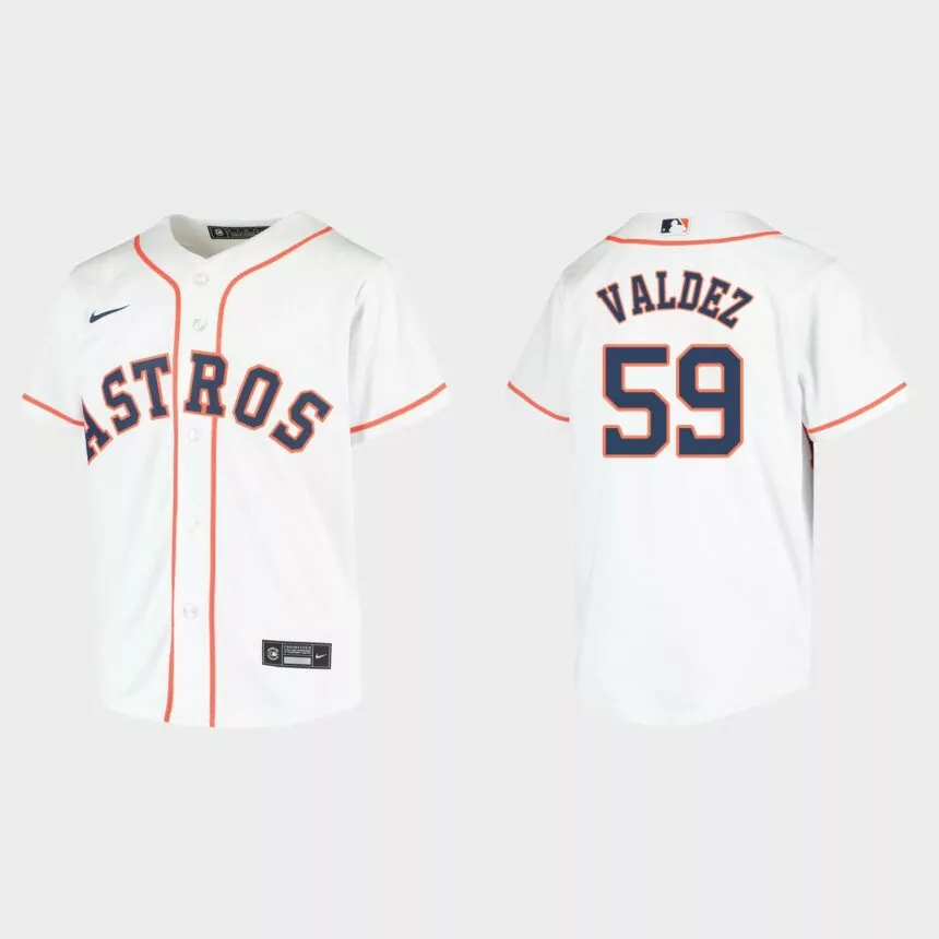 Youth Houston Astros #59 Framber Valdez White Replica Home Jersey