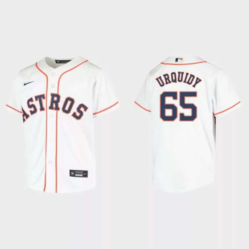 Youth Houston Astros #65 Jose Urquidy White Replica Home Jersey