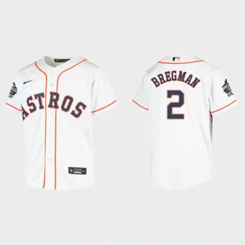 Youth Houston Astros Alex Bregman White 2022 World Series Replica Jersey