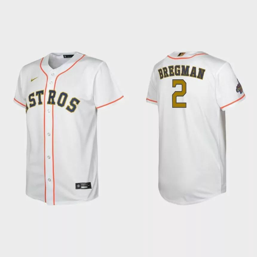 Youth Houston Astros Alex Bregman White 2023 Gold Collection Replica Jersey