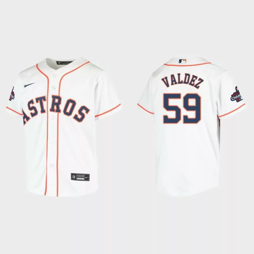 Youth Houston Astros Framber Valdez White 2022 World Series Champions Replica Jersey