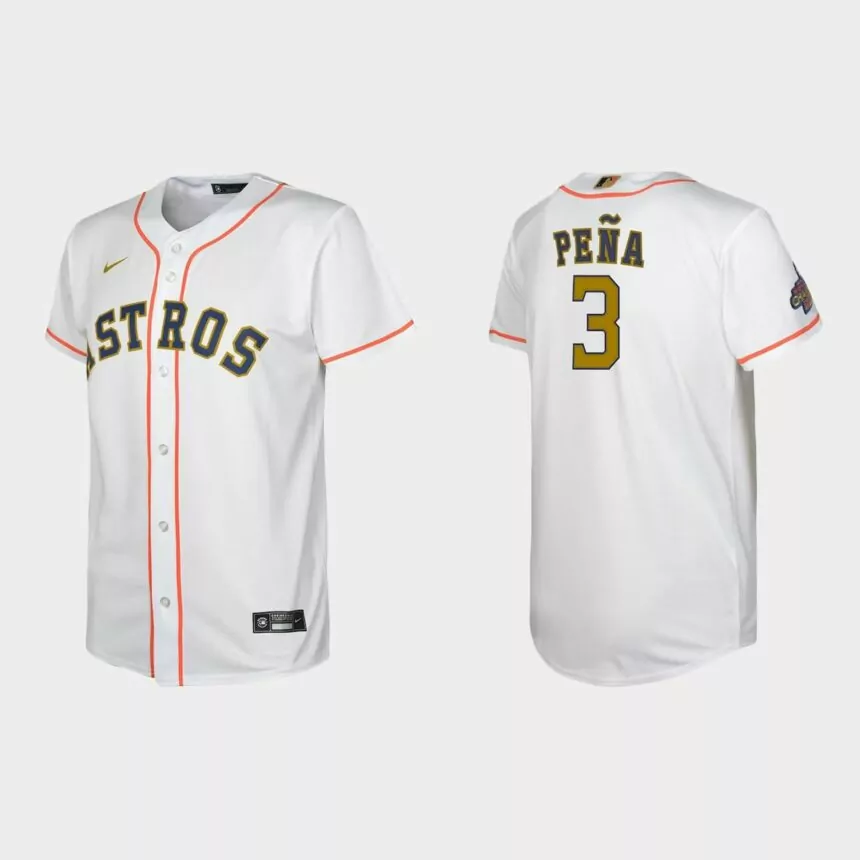 Youth Houston Astros Jeremy Pena White 2023 Gold Collection Replica Jersey