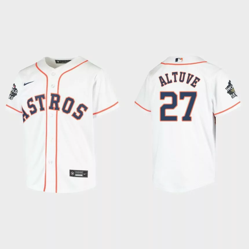 Youth Houston Astros Jose Altuve White 2022 World Series Replica Jersey
