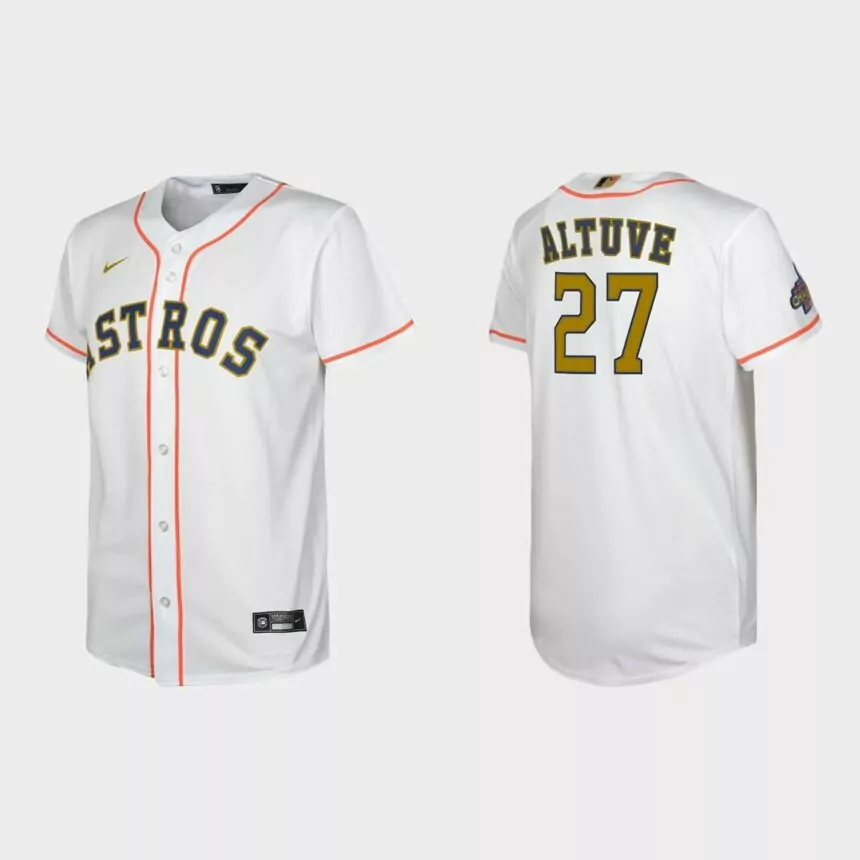 Youth Houston Astros Jose Altuve White 2023 Gold Collection Replica Jersey
