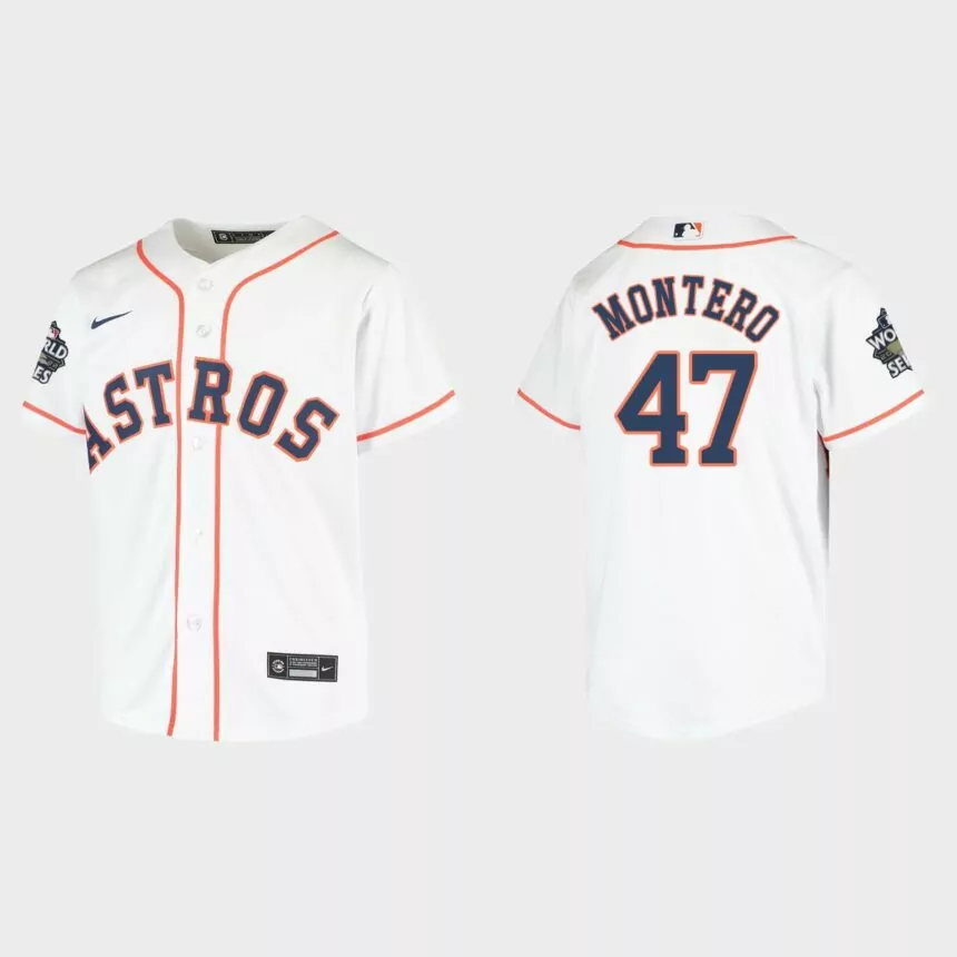 Youth Houston Astros Rafael Montero White 2022 World Series Replica Jersey