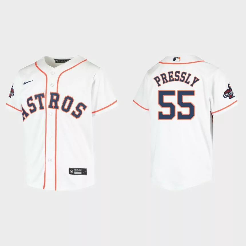 Youth Houston Astros Ryan Pressly White 2022 World Series Champions Replica Jersey