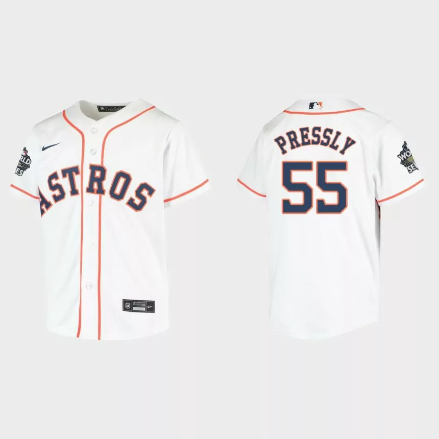Youth Houston Astros Ryan Pressly White 2022 World Series Replica Jersey