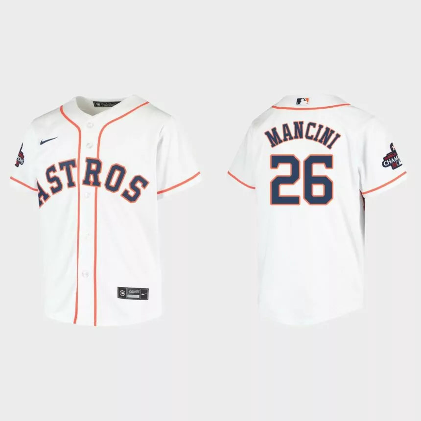 Youth Houston Astros Trey Mancini White 2022 World Series Champions Replica Jersey