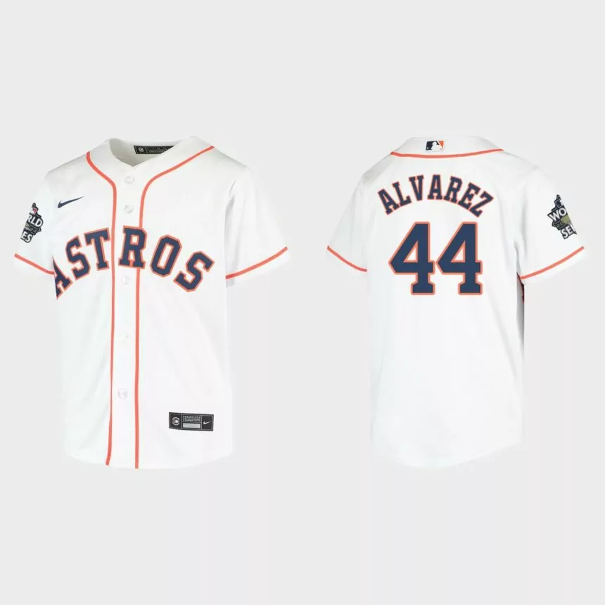 Youth Houston Astros Yordan Alvarez White 2022 World Series Replica Jersey
