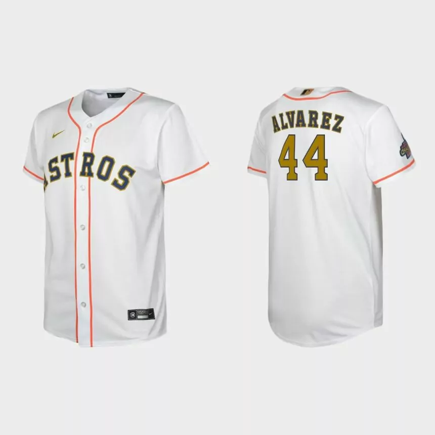 Youth Houston Astros Yordan Alvarez White 2023 Gold Collection Replica Jersey