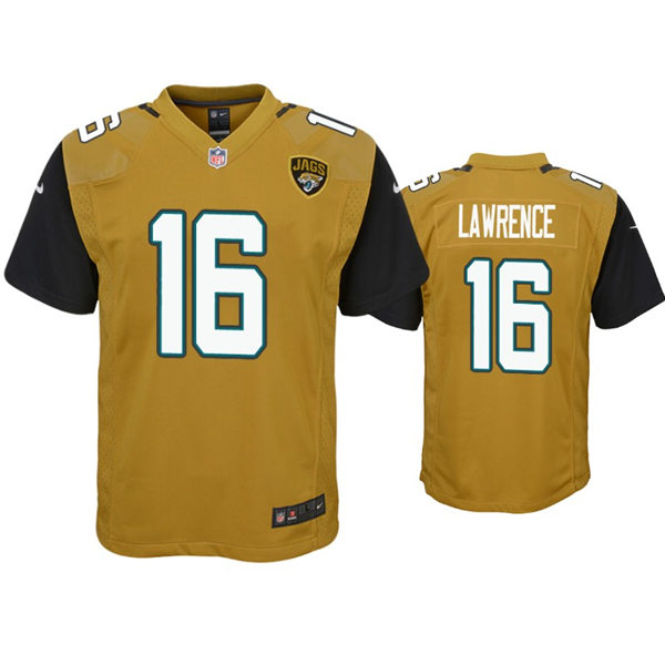 Youth Jacksonville Jaguars #16 Trevor Lawrence Nike Bold Gold Color Rush Jersey