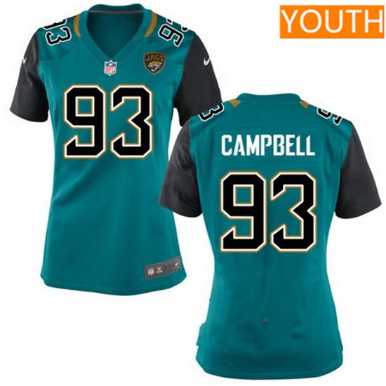 Youth Jacksonville Jaguars #93 Calais Campbell Teal Green Team Color Stitched NFL Nike Game Jersey